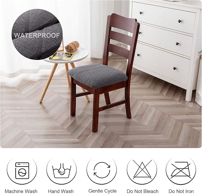 Genina Waterproof Seat Covers for Dining Room Chairs, Stretch Chair Covers Removable Washable Dinning Room Kitchen Chair Seat Cushion Slipcovers (Argyle-Dark Gray, 2 PCS)