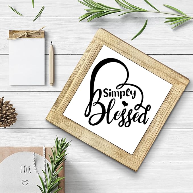 JXZOLQ Simply Blessed Sign, Blessed Signs for Home Decor, Rustic Thanksgiving, Box Wood Plaques Desk Decoration, Funny Home Decor, Housewarming Gift