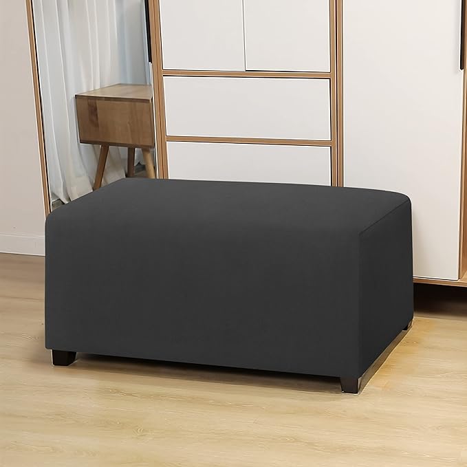 Easy-Going 100% Dual Waterproof Stretch Ottoman Cover Rectangle Folding Storage Stool Furniture Protector Soft Slipcover for Living Room with Elastic Bottom (X Large, Dark Gray)