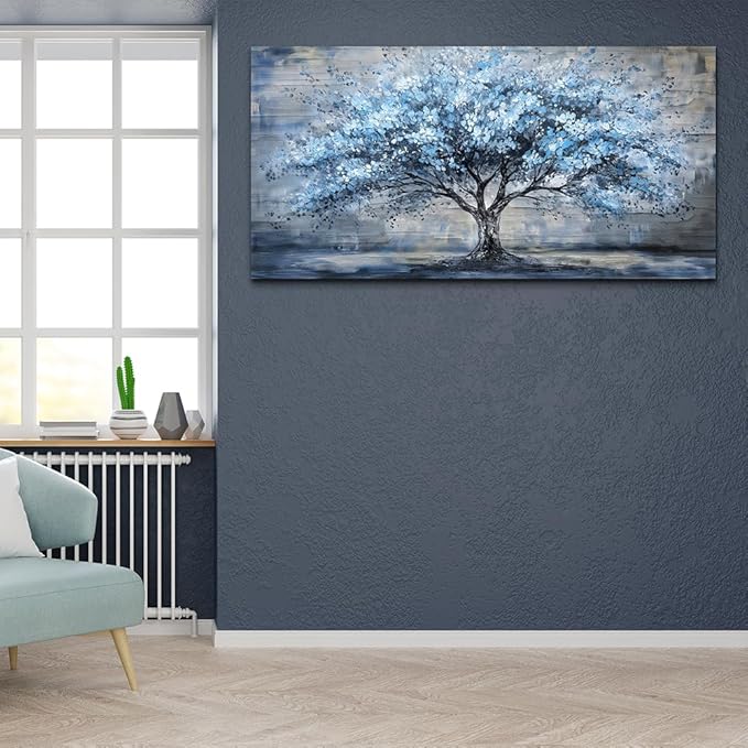 Canvas Wall Art for Living Room Wall Decor for Bedroom Office Modern Hotel Wall Decorations Blue Tree Landscape Paintings Abstract Pictures Artwork Room Aesthetic Home Decor 20x40 in