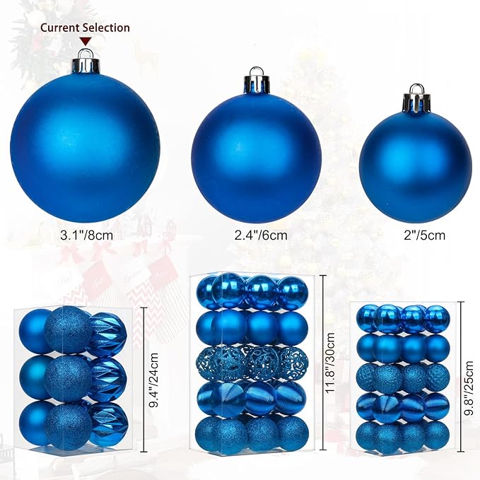 12PCS 3.15" Christmas Ball Ornaments Shatterproof Blue Christmas Tree Decorations Xmas Tree Balls Halloween Ornaments Décor