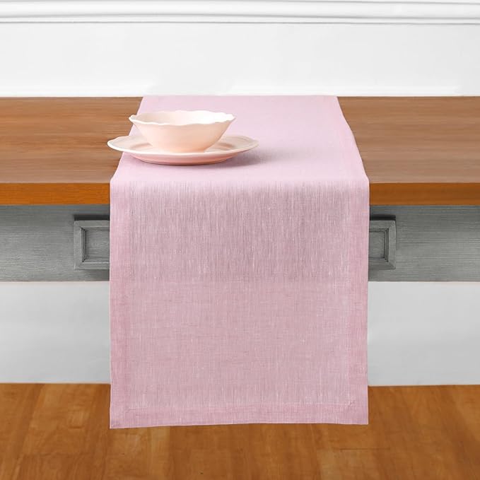 Solino Home Linen Bubblegum Pink Table Runner 108 Inches Long - Athena, 100% Pure Linen Dining Table Runner 14 x 108 Inch for Valentines, Spring, Easter