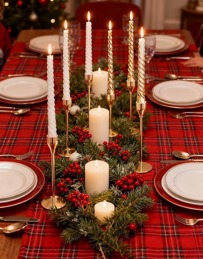 Set of 6 Candlestick Holders Gold Taper Candle Holders Tall Candle Sticks Holder Decor for Christmas, Wedding, Dinning, Anniversary, Party, Holiday