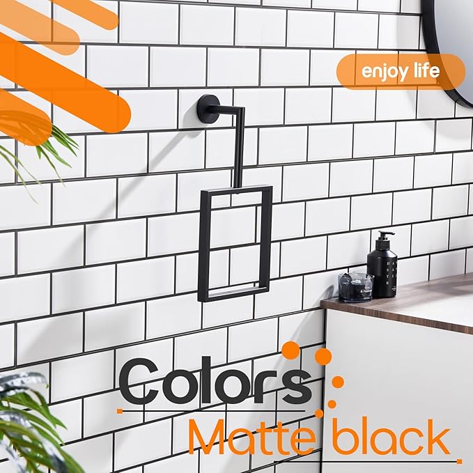 Towel Rack Black Hand Towel Ring Holder for Bathroom Wall Mount Stainless Steel Towels Hanger for Bathroom and Kitchen Decor, AN3005MB