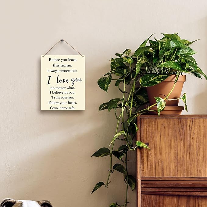 FUGWN Before You Leave This Home Always Remember I Love You Sign Hanging Wooden Signs 8x10, Entryway Wall Decor, I Love You Sign, Love Wall Decor, Motivational Inspirational Home Wall Decor(Yellow)