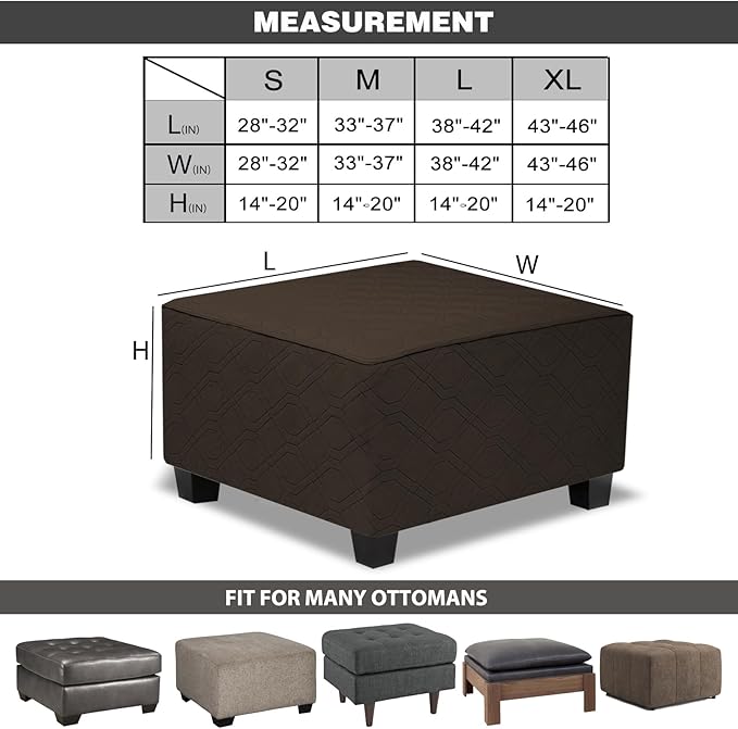 Ottoman Cover Square,Waterproof Square Ottoman Covers Thick Slipcover for Living Room,Washable Storage Footstool Furniture Protector for Dogs,Pets,Chocolate,Large
