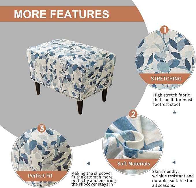 Eco-Ancheng Stretch Ottoman Cover Rectangular Storage Ottoman Slipcover Footrest Stool Covers Ottoman Slipcovers for Foot Stool with Nonslip Elastic Bottom (5,XX-Large)