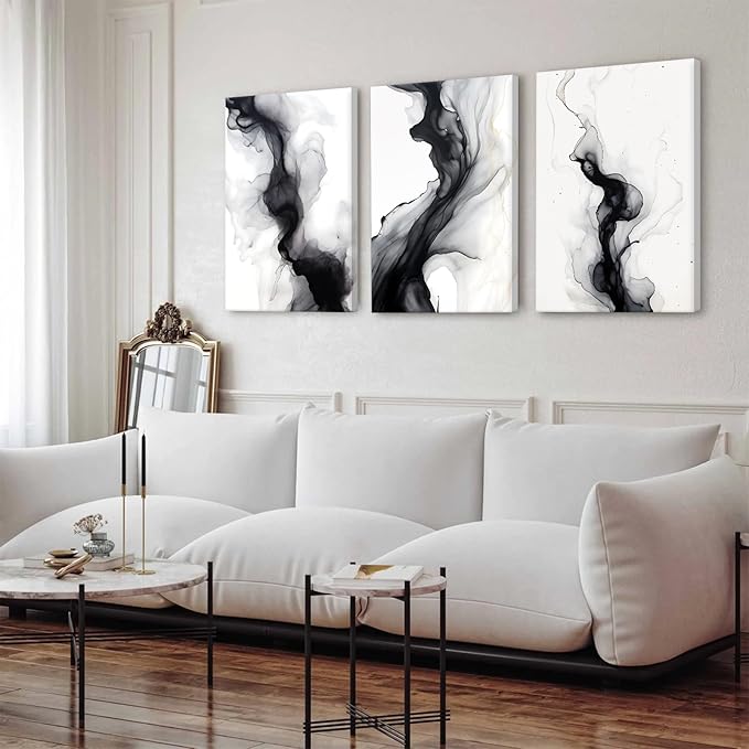 Black White Abstract Wall Art Decor Set of 3 Modern Wall Art Minimalist Canvas Wall Decor Black White Abstract Prints Modern Pictures Minimalist Artwork for Room Bedroom 16x24 Inch Ready to Hang