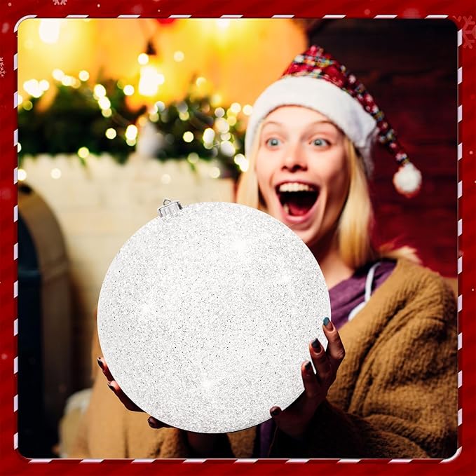10" Large Christmas Balls Christmas Tree Decoration Ornaments Shatterproof Glitter Christmas Hanging Balls for Christmas Tree Party Wedding Indoor Outdoor Holiday Decoration(White, 10inch-1pcs)