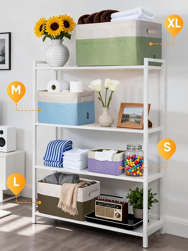 BALEINE 1 Pack Fabric Storage Bins for Shelves, Linen Storage Baskets for Organizing, Decorative Closet Bins for Clothes, Home (Brown, 17''x13''x10.5'')