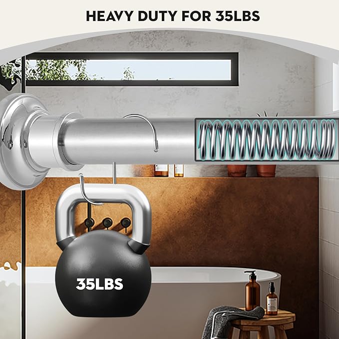 Silver Long Curtain Rod Tension Shower Curtain Rods 30 to 130 inch Adjustable Heavy Duty Rods for Bathroom Windows Outdoor Spliced Telescopic Design No Drill No Slip Stainless Steel