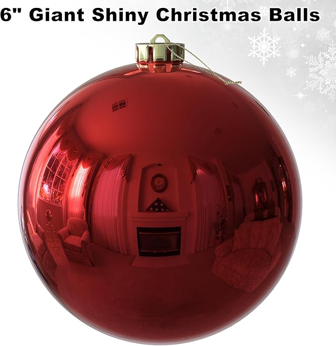 Rose Red 6.0" Extra Large Christmas Balls - Christmas Tree Decorations Hanging Ornaments Shatterproof Shiny Balls for Birthday Holiday Wedding Decorations Set of 2pcs