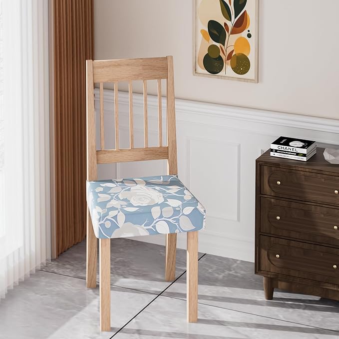Stretch Dining Chair Seat Covers Set of 2,Dining Chair Slipcovers, Floral Printed Chair Covers,Soft Fabric Washable Upholstered Chair Seat Protector, No Rear Covers for Home Kitchen Dining Room