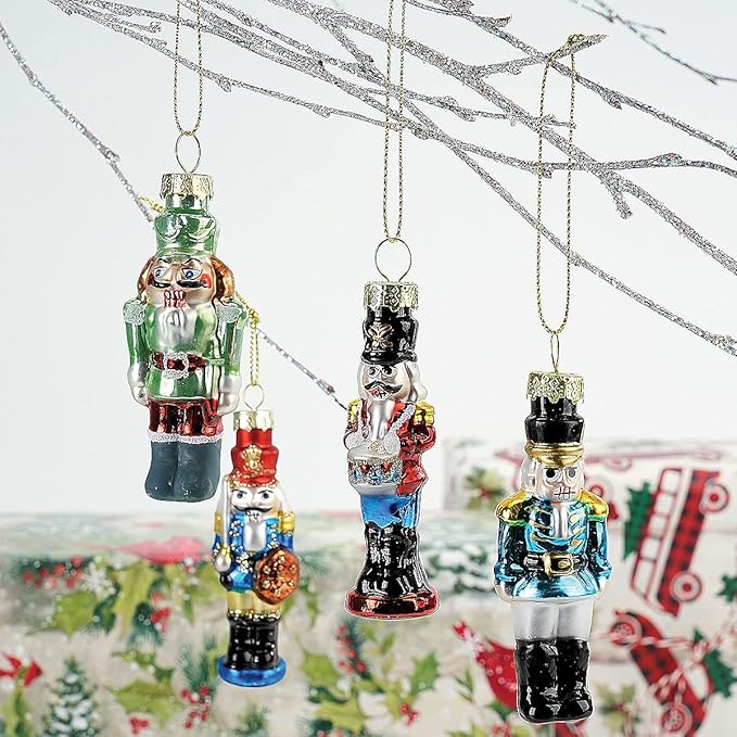 Lillian Vernon Glass Nutcracker Christmas Ornaments - Set of 6, 6 Designs, Hand Blown, Mini Tree Decorations, Festive Home Decor,