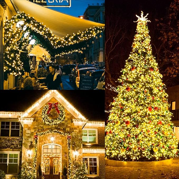 MASHANG Christmas Lights,100 LED 33ft Battery Operated String Lights with Timer, 8 Modes Battery Powered Waterproof String Lights for Christmas Tree,Wreath,Indoor Outdoor Decoration, Warm White