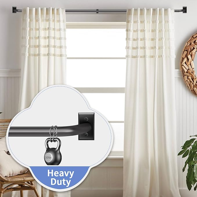 Black Curtain Rods, Room Darkening Rod for Windows 48 to 90 Inches(4-7.5Ft), Wrap Around Curtain Rods, Heavy Duty Blackout Drapery,Modern Decorative Window Treatment Rod, Matte Black
