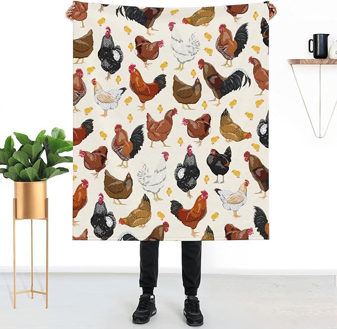 Chicken Throw Blanket Soft Plush Fleece Blankets Warm Cozy Lightweight Fuzzy Blanket for Bed Sofa Couch Home Decor 60"X50"