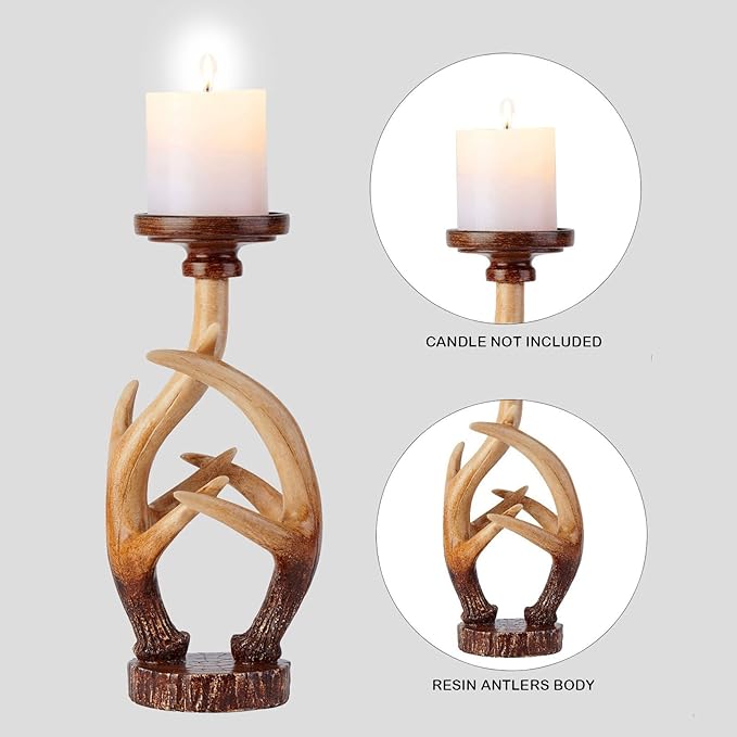 Rustic Farmhouse Antlers Candle Holder Set of 2 Decor for Living Room Bedroom House Dinner Wedding Party Valentine's Day Cottage Christmas