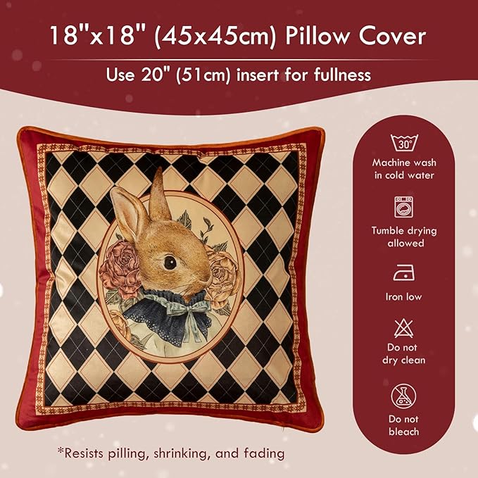 Grandmillennial Checkered Pillow Cover, Velvet Euro Sham Covers Decorative Throw Pillow Covers 18x18 for Couch Sofa Bed Living Room, Christmas & Holiday