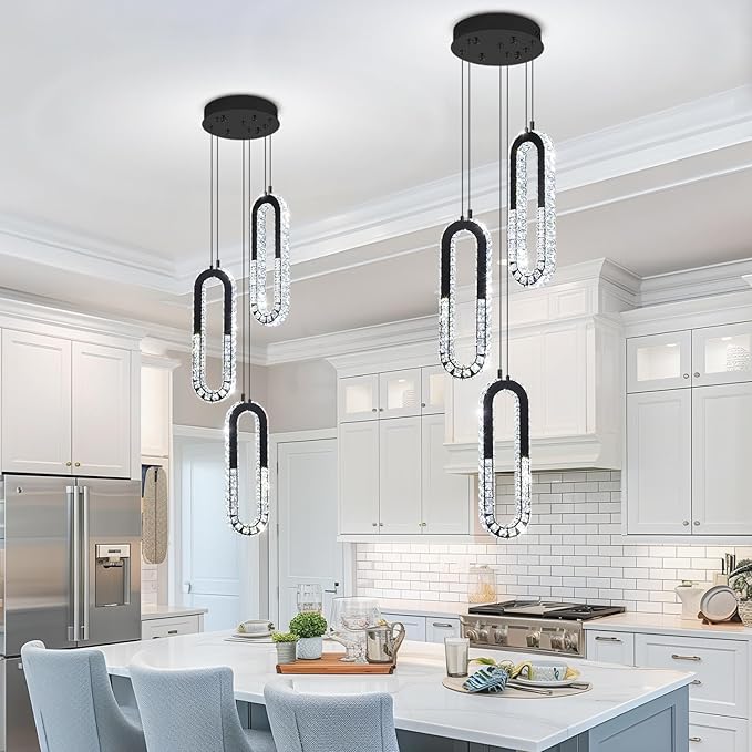 Modern Crystal Chandeliers LED Pendant Lighting Ring Black Flush Mount Ceiling Lights Fixture Mini Chandeliers for Dining Room Kitchen Island Hallway