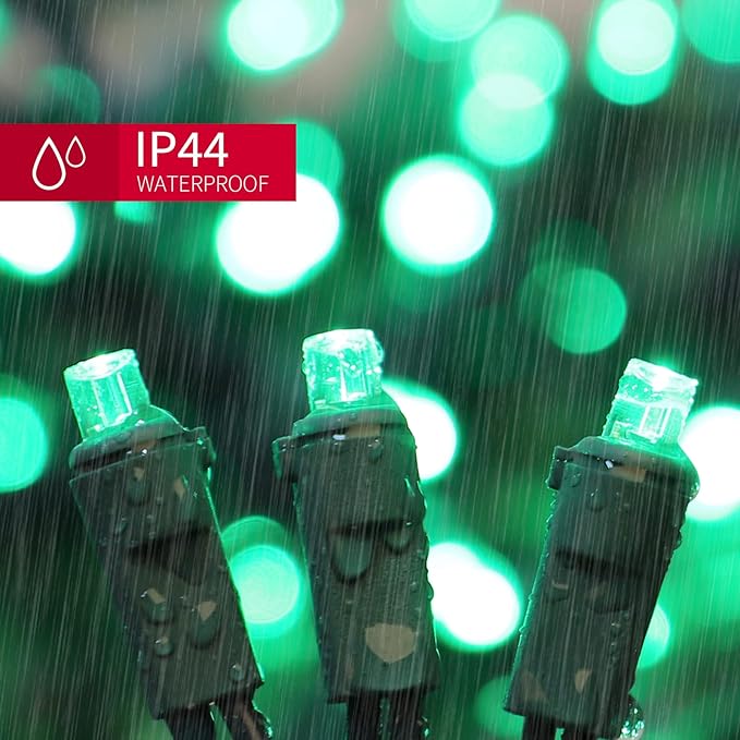LAMPHOME Green Wide Angle LED Christmas Lights, 64.8 Ft 300 Count, Pack of 3 Strands 21.9 Ft 100 Lights UL Certified Commercial Grade Green Wire 5mm Holiday String Light