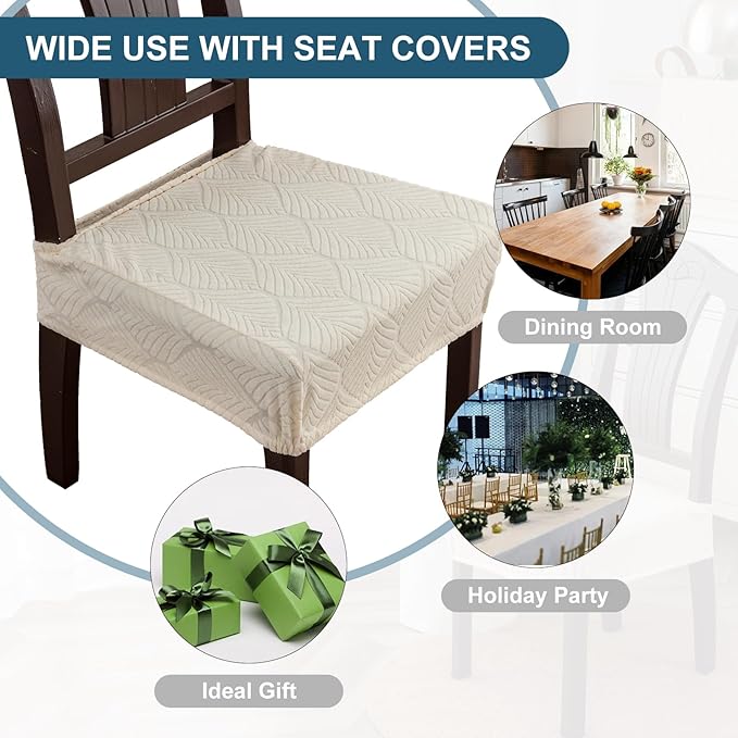 Removable and Washable Seat Covers for Dining Room Chairs Set of 2 - Waterproof Stretch Chair Seat Slipcovers, No Back Covers