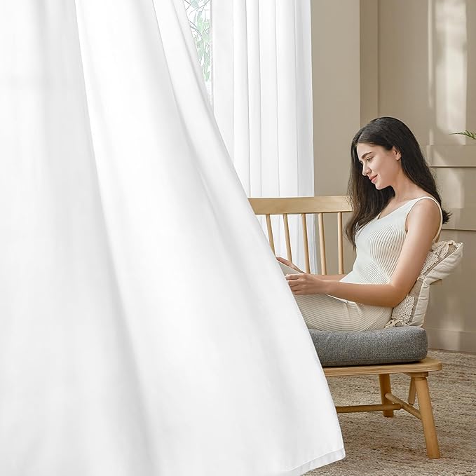 HOMEIDEAS Non-See-Through White Privacy Semi Sheer Curtains 108 Inches Long 2 Panels Set Light Filtering Curtains for Living Room Bedroom Large Window Treatment Drapes, W52xL108