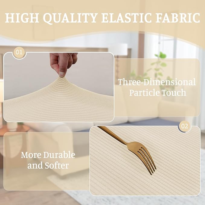 Sectional Couch Covers for Sofa Cushion L Shaped Couch Cover Washable Soft Couch Cushion Covers Stretch Sofa Slipcovers(1-Piece for Chaise or Sofa 3-Seater, Natural)