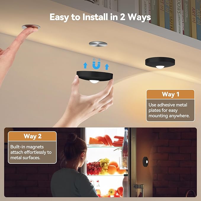 Yiliaw Rechargeable Puck Lights with Remote, 12 Pack Magnetic Under Cabinet Lighting, 1500mAh Battery Operated LED Tap Lights with Dimmer & Timmer for Kitchen, Closet, Shelf - 3 Color Temps, Black