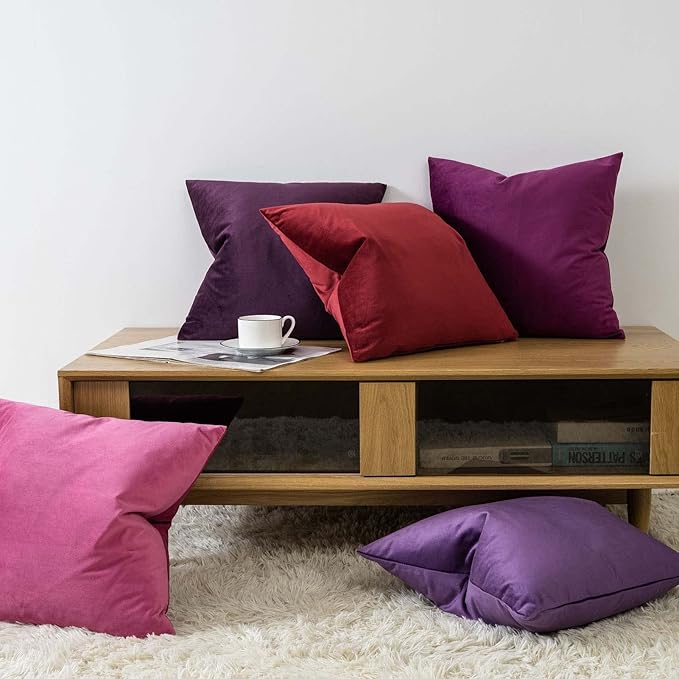 JUSPURBET Velvet Pillow Covers 20x20 inch Set of 2 Decorative Throw Pillow Covers for Couch Sofa Bed Soft Cushion Covers Cases with Hidden Zipper for Living Room Home Decor,Eggplant Purple
