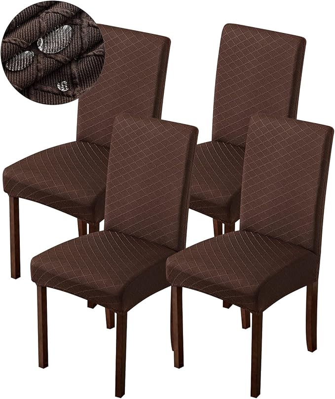Genina Waterproof Chair Covers for Dining Room Dining Chair Covers Kitchen Parsons Chair Covers (Chocolate, 4 PCS)