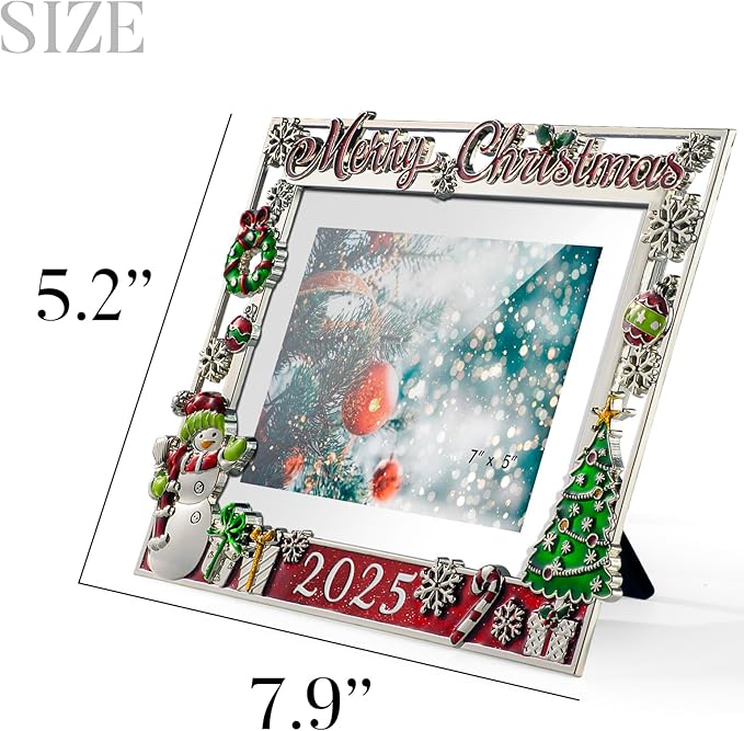 2025 Christmas Decorations Picture Frame 4x6 Snowflake Christmas Metal Photo Display Photo Frames with High Definition Glass Front Gift Ideas Tabletop Home Decorative (Snowman 2025)