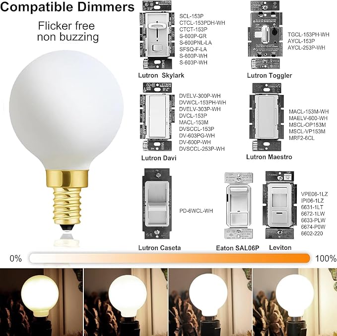 XININSUN Frosted G16.5 globe light bulb,e12 Round Candelabra Bulb 40 watt,4W Chandelier Light Bulbs,Milky White Candelabra LED Bulb,Dimmable,4W 3000K Soft White 400lm,6Pack