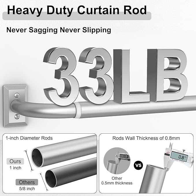 Silver Curtain Rods 2 Pack, Heavy Duty Wrap Around Curtain Rod for Windows 28 to 48 Inch, 1" Adjustable Decorative Blackout Curved Drapery Pole, Modern Room Darkening Rod, Window Treatment Rods