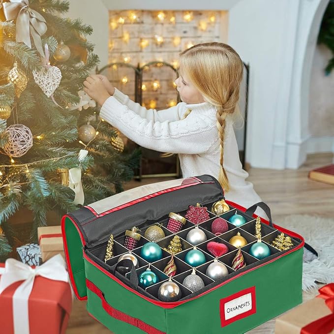 HOLDN’ STORAGE Christmas Ornament Storage Box with Dividers - Fits 96-3” Ornaments, 4 Removable Trays, Durable & Space-Saving, Clear Top Lid, Convenient Storage Designed, Green