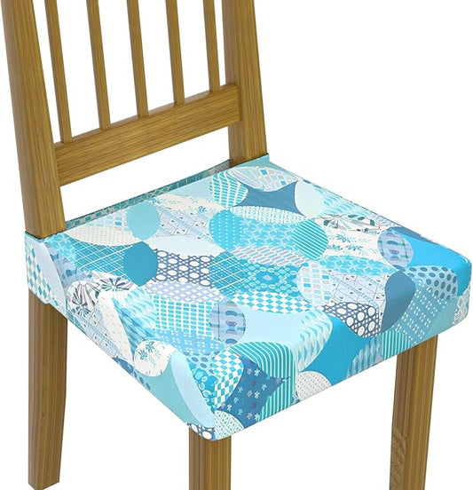 Stretch Dining Chair Seat Covers Set of 6,Dining Chair Slipcovers, Floral Printed Chair Covers,Soft Fabric Washable Upholstered Chair Seat Protector, No Rear Covers for Home Kitchen Dining Room