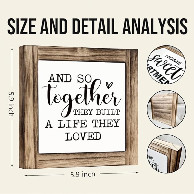 Sweet Home Decor, Love Signs for Room Decor, Decorative Wooden Box Sign, Farmhouse Desk Signs, Anniversary Decoration, And So Together They Built A Life They Loved Sign, 5.9×5.9 inches