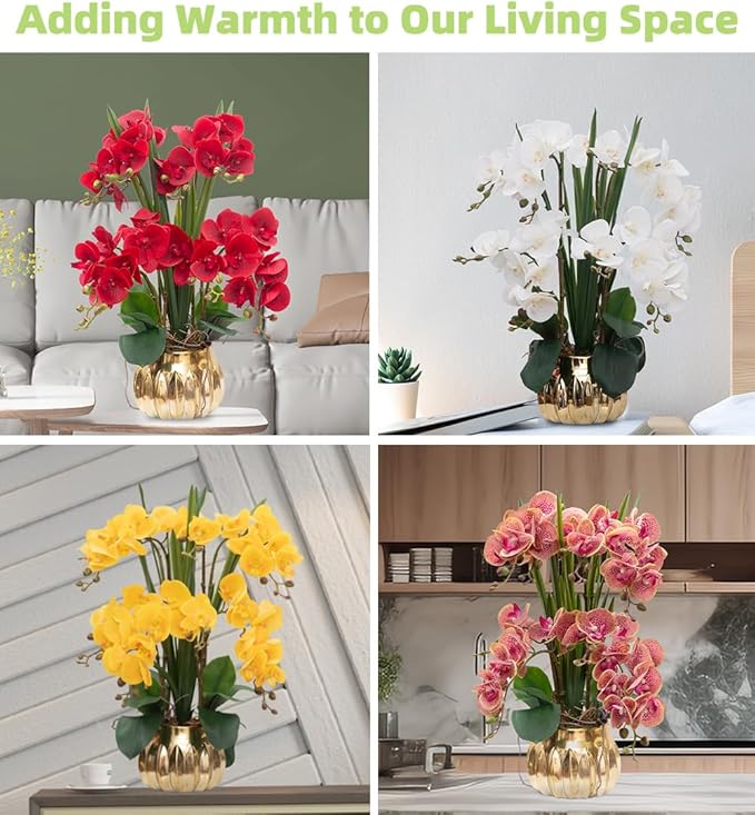 CXGS Artificial Orchid Flower Real Touch Faux Orchids in Ceramic Vase Large 22.9'' Fake Flowers Purple Dapple Phalaenopsis Floral for Home Indoor Decor