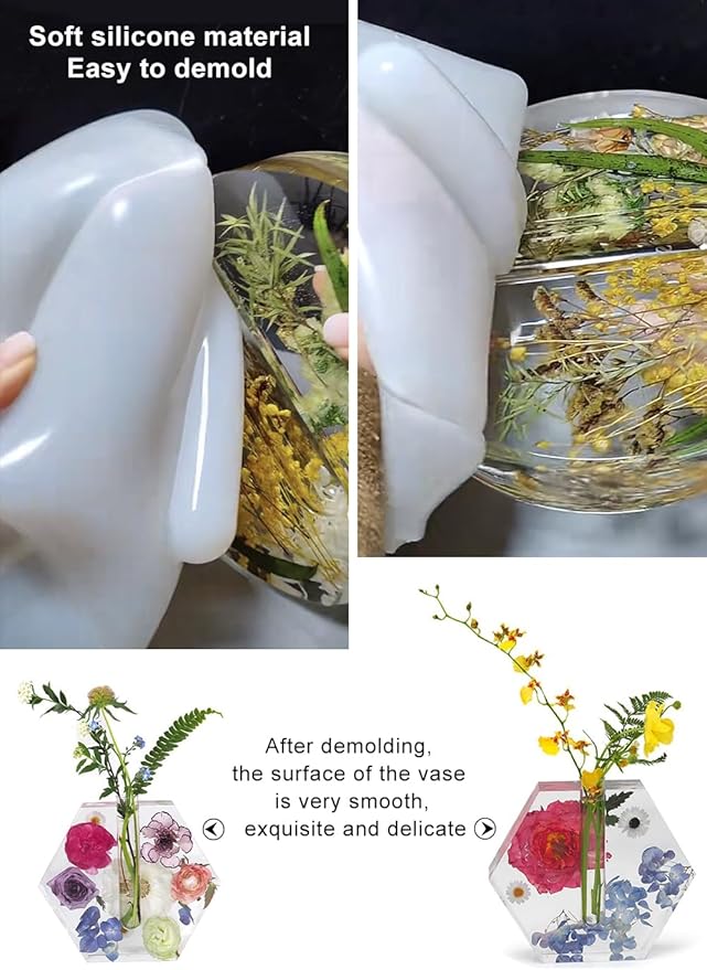 Flower Vase Resin Molds Silicone,4 Vase Molds + 8pcs Clear Flower Arrangement Tubes,for Inserting Fresh Flowers and Cultivating Plants,DIY Silicone molds for epoxy Resin vase,Vases Home Decor
