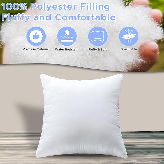 22x22 Outdoor Pillows,Pack of 2 Water Resistant Waterproof Large Pillow Inserts Decorative Stuffer for Sofa Patio Balcony Garden