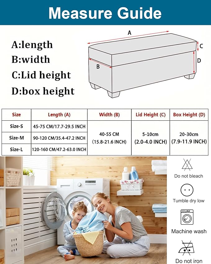 CRFATOP Jacquard Rectangle Ottoman Stool Cover Stretch Folding Storage Footstool Bench Slipcovers Upholstered Foot Chest Chair Covers Washable Entryway Furniture Protector with Elastic Bands,M,Beige