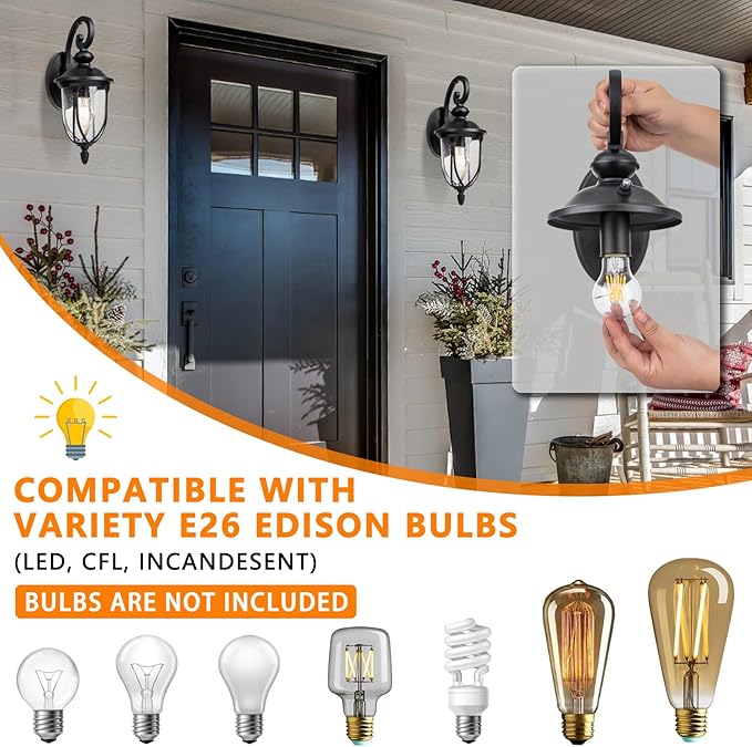 JYZ Dusk to Dawn Outdoor Wall Lantern, 16 Inch Exterior Wall Sconce Light with Clear Glass, Weatherproof Wall Mount Fixture for Front Porch, Doorway, Garage, Patio, Backyard JYOWL04