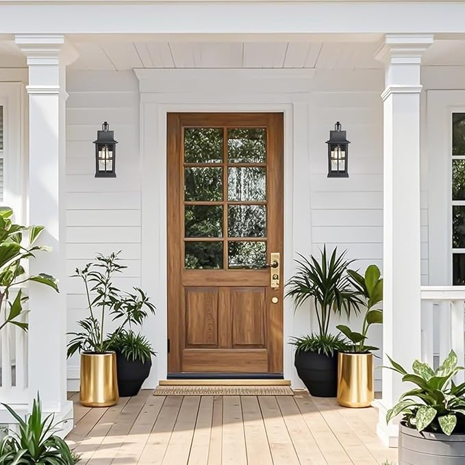 Porch Lights Outdoor, Modern Black Exterior Light Fixture with Clear Glass Shade，Outdoor Light Fixture， for Patio Yard House Hallway Doorway Garage