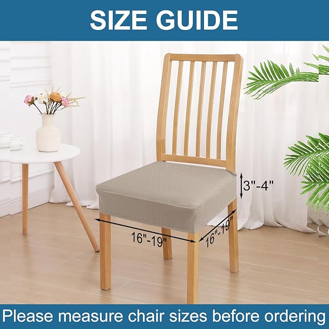 Smiry Waterproof Seat Covers for Dining Room Chairs Set of 4, Stretch Jacquard Removable Washable Chair Seat Slipcovers Protector, No Rear Covers, Taupe