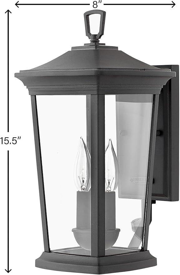 Hinkley Bromley Medium Wall Mount Lantern - Aluminum, 2-Light, Clear Glass, Bulbs Included - Museum Black Finish