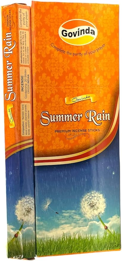Govinda Premium Incense - 120 Sticks, Masala Coated (Summer Rain)