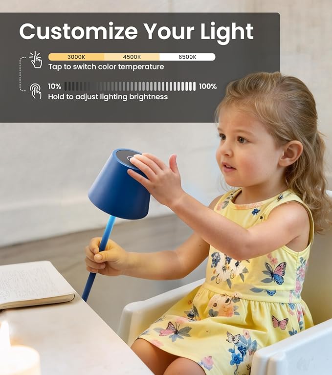 3 Pack Cordless Table Lamp, Portable Battery Operated Lamp with 3 Color Temps and Stepless Dimming, Rechargeable Table Lamp for Dinner, Desk, Cafe, Outdoor (Navy Blue)