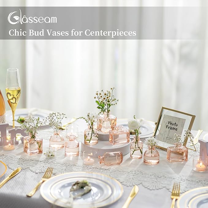 Glasseam Champagne Glass Bud Vase: Mini Small Vases for Centerpieces Cute Flower Vase Set of 10 Tiny Vases for Flowers Decorative Centerpiece for Table Decor Wedding Party Dining Room Decoration