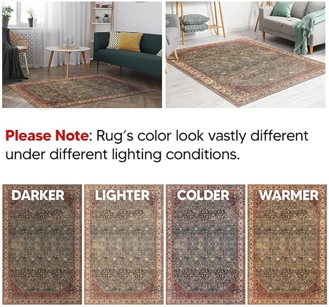 Keen Home Design 2x12 Rug - Machine Washable Runner with Non-Slip Backing, Ideal for Hallway, Entryway, Kitchen, Laundry Room - Vintage, Easy Clean, Durable, Low Pile Rug - (2'6" x 12')