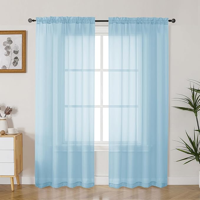 Gwine Sky Blue Sheer Curtains 72 Inches Long 2 Panels Set for Front Door, Light Filtering Sheer Curtains for Living Room, Lightweight Rod Pocket Window Treatments Drapes, Each 42" Wx72 L